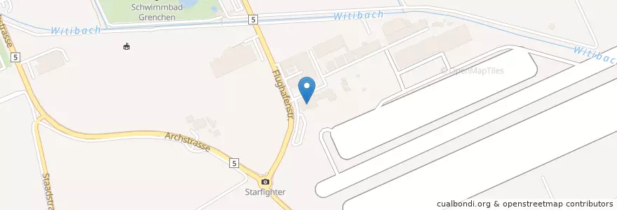 Mapa de ubicacion de airporthotel en Suiza, Soleura, Amtei Solothurn-Lebern, Bezirk Lebern, Grenchen.