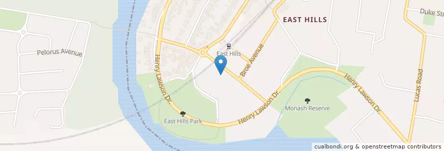 Mapa de ubicacion de East Hills Hotel en Australië, Nieuw-Zuid-Wales, Canterbury-Bankstown Council, Liverpool City Council, Sydney.