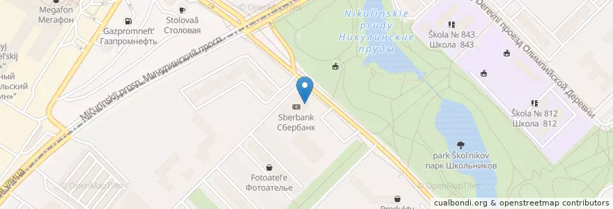 Mapa de ubicacion de Сбербанк en Rusia, Distrito Federal Central, Москва, Западный Административный Округ, Район Тропарёво-Никулино.