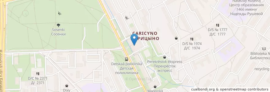 Mapa de ubicacion de Милена en Rusland, Centraal Federaal District, Moskou, Южный Административный Округ, Район Царицыно.