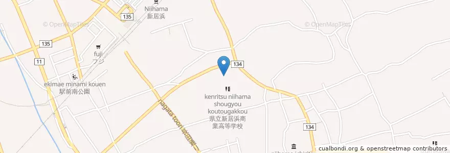 Mapa de ubicacion de 新居浜商業高校 en 日本, 爱媛县, 新居浜市.