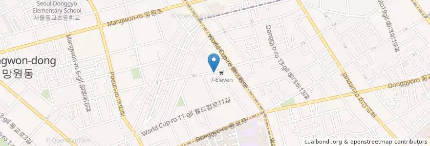 Mapa de ubicacion de La bande dessinée en Corée Du Sud, Séoul, 마포구, 망원1동.