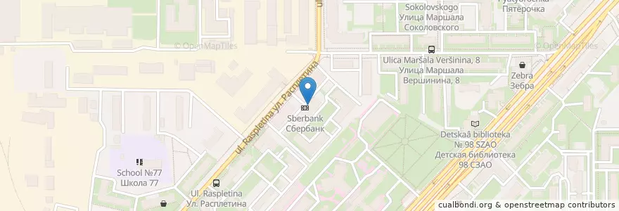 Mapa de ubicacion de Сбербанк en Rusia, Distrito Federal Central, Москва, Северо-Западный Административный Округ, Район Щукино.