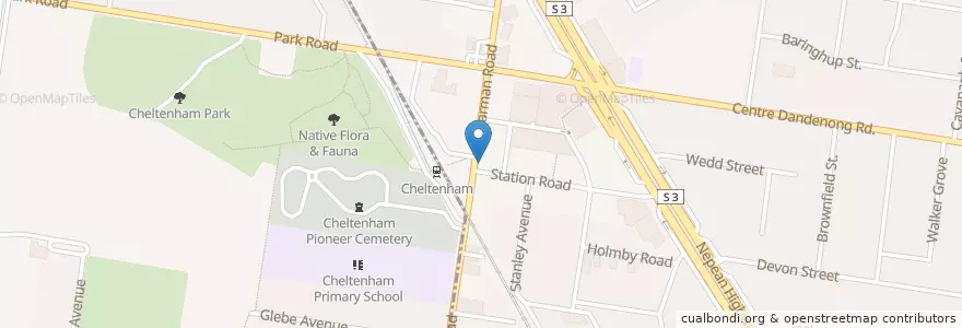 Mapa de ubicacion de Cheltenham Post Office postbox en Australie, Victoria, City Of Kingston.