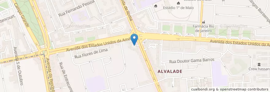 Mapa de ubicacion de Bicicletas Gira Estação 453 en البرتغال, Área Metropolitana De Lisboa, Lisboa, Grande Lisboa, لشبونة, Alvalade.
