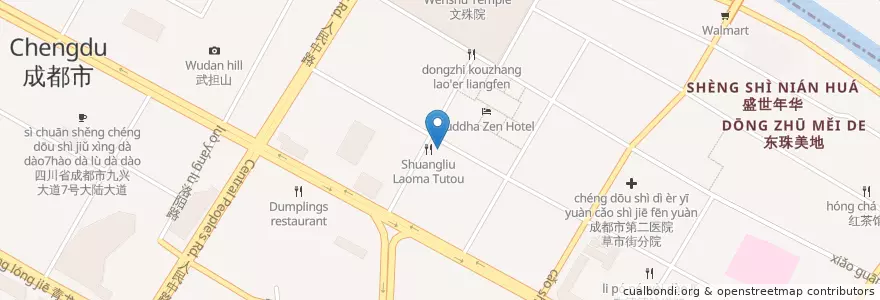 Mapa de ubicacion de 文殊豆汤饭 en Cina, Sichuan, 成都市, 青羊区, 草市街街道.