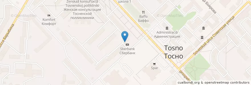 Mapa de ubicacion de Sberbank en Russia, Northwestern Federal District, Leningrad Oblast, Tusina District, Тосненское Городское Поселение.