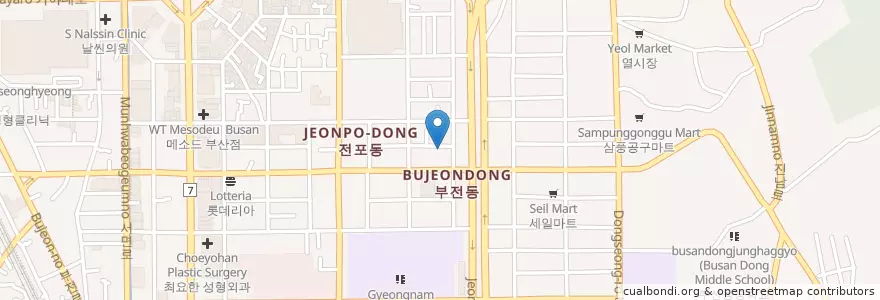 Mapa de ubicacion de 카를로스타코스 en Республика Корея, Пусан, 부산진구, 전포동.