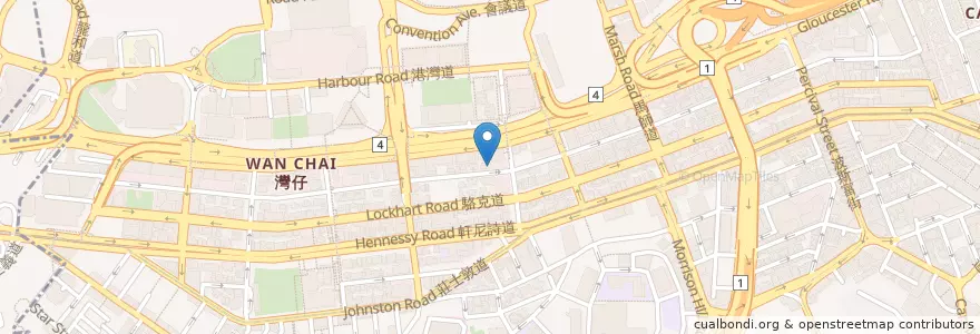 Mapa de ubicacion de 金堡茶餐廳 Kam Bo Restaurant en Cina, Guangdong, Hong Kong, Hong Kong, Nuovi Territori, 灣仔區 Wan Chai District.