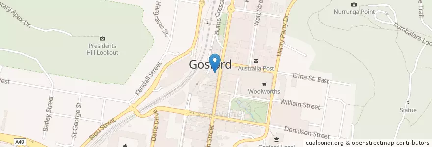 Mapa de ubicacion de Indigo Cafe en Australia, New South Wales, Central Coast Council.