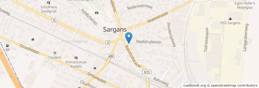 Mapa de ubicacion de BIZ Berufs- und Laufbahnberatung Sargans en Svizzera, San Gallo, Wahlkreis Sarganserland, Sargans.