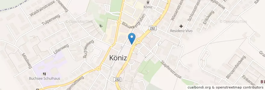 Mapa de ubicacion de Köniz Zentrum en Suíça, Berna, Verwaltungsregion Bern-Mittelland, Verwaltungskreis Bern-Mittelland, Köniz.