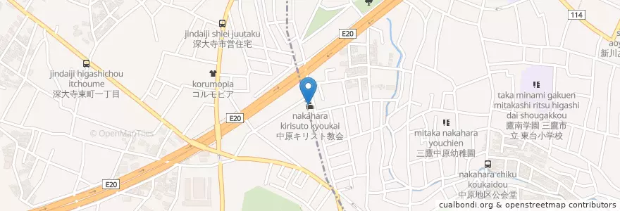 Mapa de ubicacion de 中原キリスト教会 en Japão, Tóquio, 調布市.