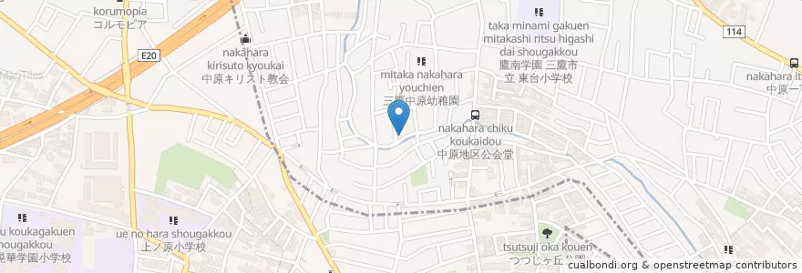 Mapa de ubicacion de 三鷹中原四郵便局 en 日本, 東京都.