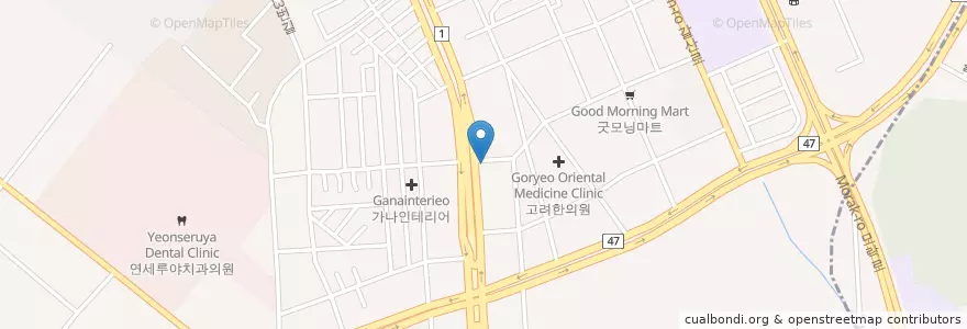 Mapa de ubicacion de 대학당 온누리 약국 en Südkorea, Gyeonggi-Do, 안양시, 동안구, 호계동.