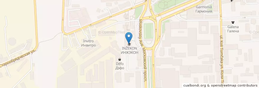 Mapa de ubicacion de ИНЖЭКОН en Russia, Northwestern Federal District, Leningrad Oblast, Saint Petersburg, Московский Район, Округ Московская Застава.