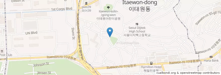 Mapa de ubicacion de Point of view en 대한민국, 서울, 용산구, 용산2가동, 이태원2동.