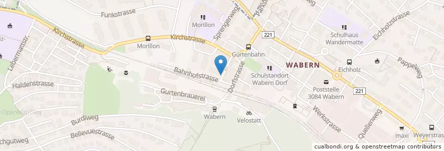 Mapa de ubicacion de Wabern Bahnhof en Zwitserland, Bern/Berne, Verwaltungsregion Bern-Mittelland, Verwaltungskreis Bern-Mittelland, Köniz.