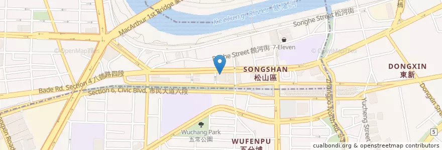 Mapa de ubicacion de 新東南海鮮 en 台湾, 新北市, 台北市, 松山区.