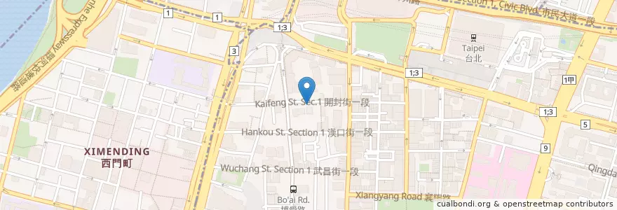 Mapa de ubicacion de 一番地 開封店 en 臺灣, 新北市, 臺北市, 中正區.