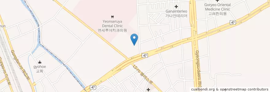 Mapa de ubicacion de 우리은행 en 대한민국, 경기도, 호계동.