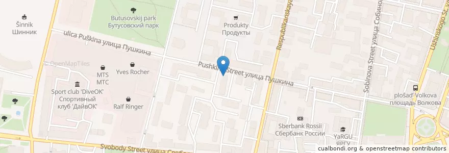 Mapa de ubicacion de Газпромбанк en Rusland, Centraal Federaal District, Oblast Jaroslavl, Ярославский Район, Городской Округ Ярославль.
