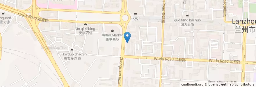 Mapa de ubicacion de 兰州银行 en China, Gansu, 兰州市 (Lanzhou), 城关区, 张掖路街道.