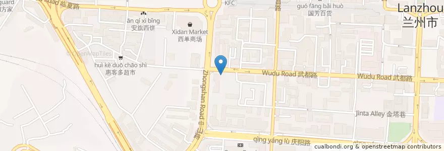 Mapa de ubicacion de 中国建设银行 en China, Gansu, 兰州市 (Lanzhou), 城关区, 白银路街道.