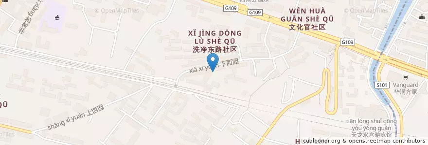 Mapa de ubicacion de 下西园菜市场 en الصين, قانسو, 兰州市 (Lanzhou), 七里河区, 西园街道.