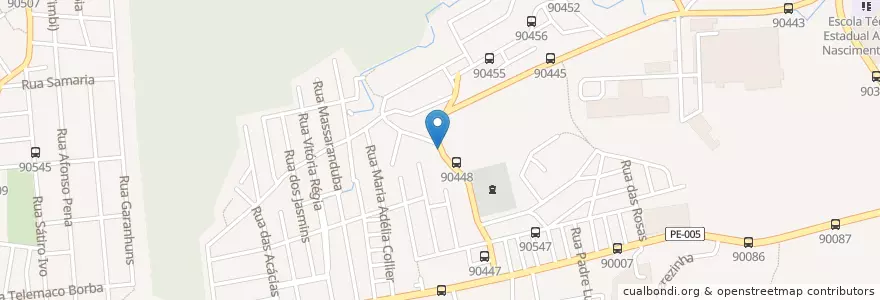 Mapa de ubicacion de Restaurante Bom Sabor en ブラジル, 北東部地域, ペルナンブーコ, Região Geográgica Imediata Do Recife, Região Geográfica Intermediária Do Recife, Região Metropolitana Do Recife, Camaragibe.