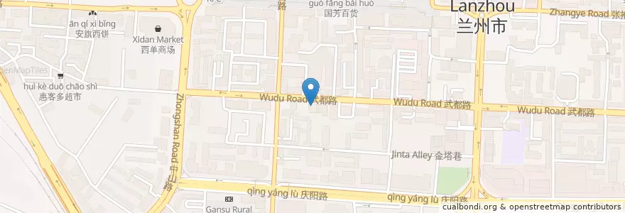 Mapa de ubicacion de 京穆兰兰州牛肉面 en Chine, Gansu, 兰州市 (Lanzhou), 城关区, 酒泉路街道.