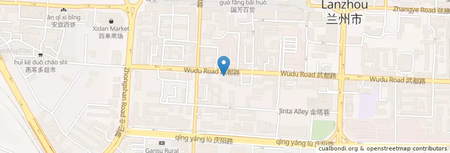 Mapa de ubicacion de 空间咖啡 en 中国, 甘肃省, 兰州市, 城关区, 酒泉路街道.