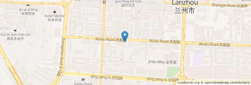 Mapa de ubicacion de 景扬楼 en 中国, 甘粛省, 蘭州市, 城关区, 酒泉路街道.