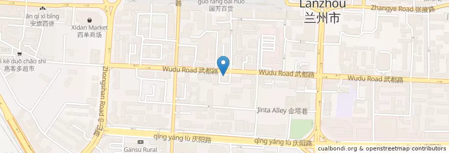 Mapa de ubicacion de 兰州银行 en 中国, 甘肃省, 兰州市, 城关区, 酒泉路街道.