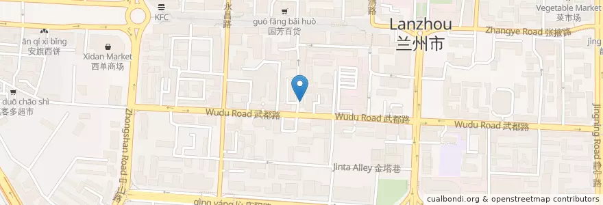 Mapa de ubicacion de 杭州包子馄饨馆 en 中国, 甘肃省, 兰州市, 城关区, 张掖路街道.