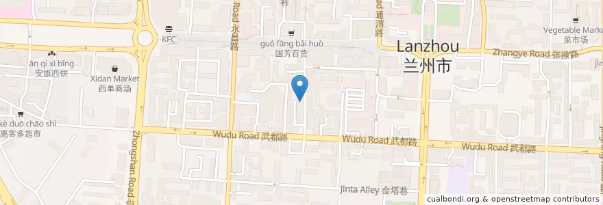 Mapa de ubicacion de 大胡子牛肉面片 en الصين, قانسو, 兰州市 (Lanzhou), 城关区, 张掖路街道.