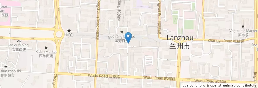 Mapa de ubicacion de 甘肃龙摄影职业培训学校 en الصين, قانسو, 兰州市 (Lanzhou), 城关区, 张掖路街道.