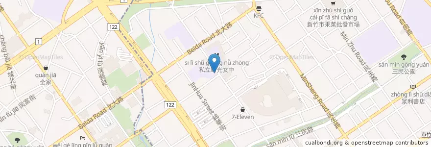 Mapa de ubicacion de 翟九山東麵食館 en Taiwan, 臺灣省, 新竹市, 東區.
