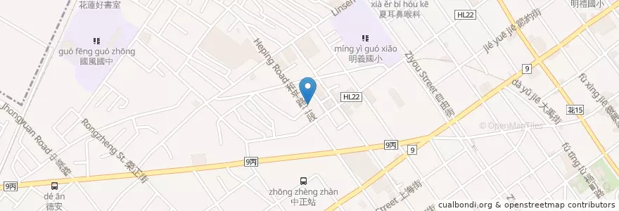Mapa de ubicacion de 瑪丁娜印度小館 en تایوان, 臺灣省, هوالاین, 花蓮市.