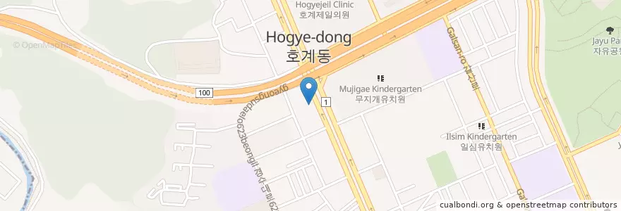 Mapa de ubicacion de 모듬생선구이밥상 en Coreia Do Sul, Gyeonggi, 안양시, 동안구, 호계동.