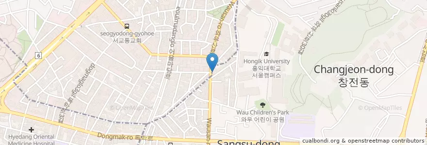 Mapa de ubicacion de Starbucks en Zuid-Korea, Seoel, 마포구, 서강동, 서교동.