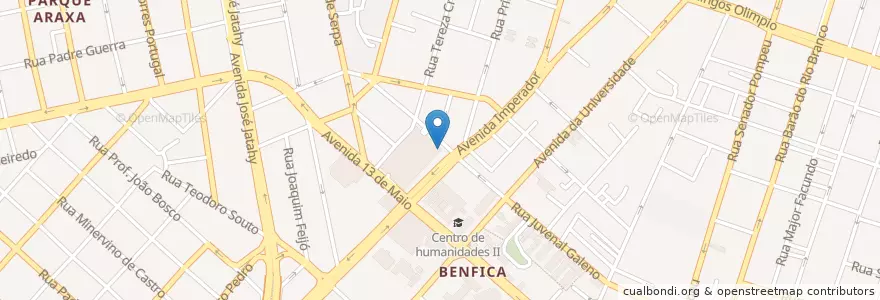 Mapa de ubicacion de Espelho d'agua Shopping Benfica en 巴西, 东北部, 塞阿腊, Região Geográfica Intermediária De Fortaleza, Microrregião De Fortaleza, 福塔莱萨.