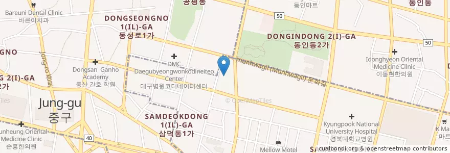 Mapa de ubicacion de 삼덕 젊은이성당 en South Korea, Daegu, Jung-Gu, Seongnae-Dong.
