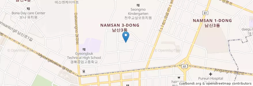Mapa de ubicacion de 남산3동 경로당 en 대한민국, 대구, 남산동.