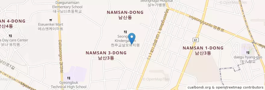 Mapa de ubicacion de 꾸르실료 교육관 en 대한민국, 대구, 남산동.