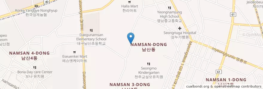 Mapa de ubicacion de 성모당정문(교구청정문) en South Korea, Daegu, Jung-Gu, Namsan-Dong.