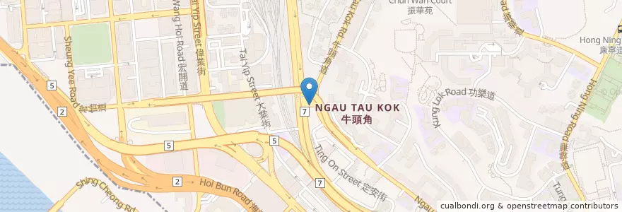 Mapa de ubicacion de 好好茶餐廳車仔麵 en Chine, Guangdong, Hong Kong, Kowloon, Nouveaux Territoires, 觀塘區 Kwun Tong District.