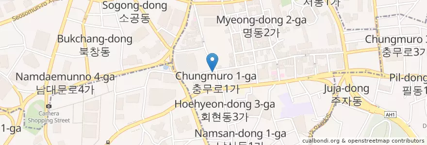Mapa de ubicacion de Wongdang Gamjatang. Spicy Pork bone soup en Corée Du Sud, Séoul, 중구, 명동.