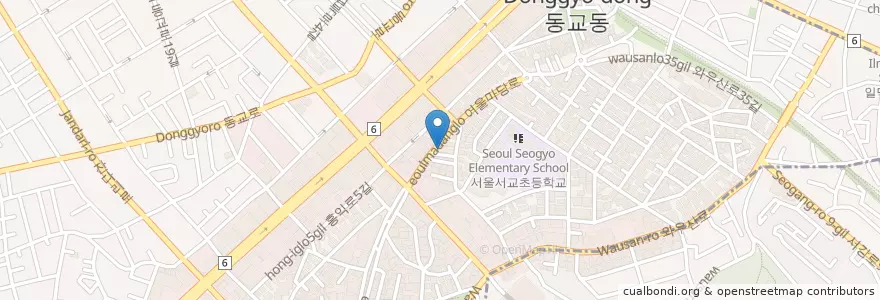 Mapa de ubicacion de Aquaqu Cafe en كوريا الجنوبية, سول, 마포구, 서교동.