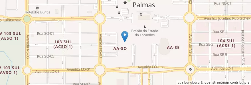 Mapa de ubicacion de Teatro de Bolso en 巴西, 巴西北部, 托坎廷斯, Microrregião De Porto Nacional, Região Geográfica Intermediária De Palmas, 帕尔马斯.